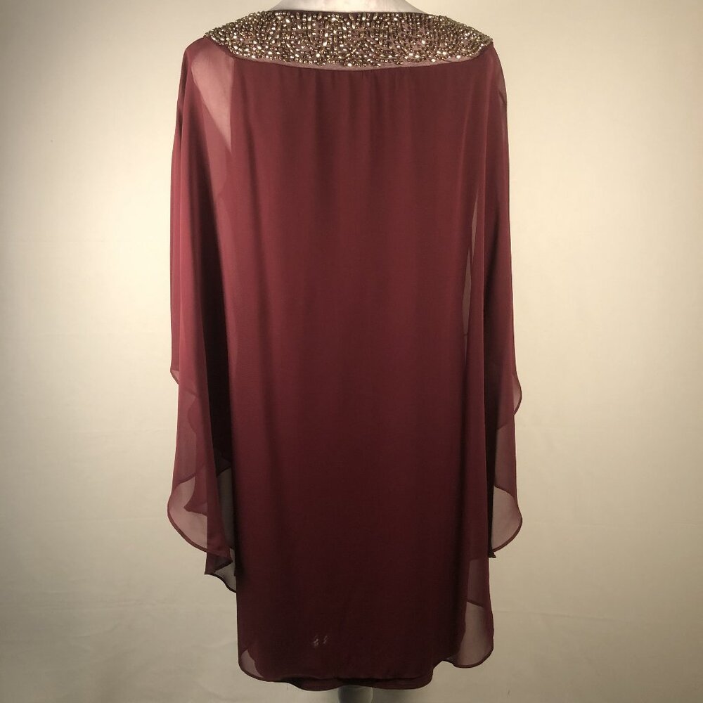 XSCAPE Burgundy Beaded Cape Dress | Elegant Evening Cocktail Dress | Size 12 - Picture 6 of 11